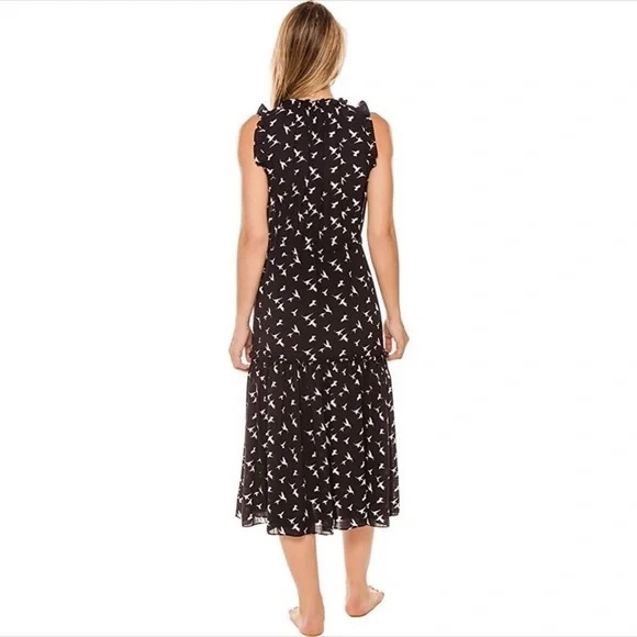 MISA Los Angeles Martina Midi Dress Navy Birds Sz L - Picture 9 of 9